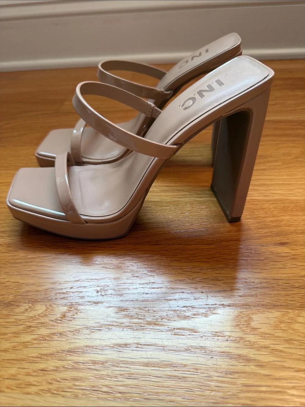 INC International Concepts Patent Nude Square-Toe Double-Strap Heels